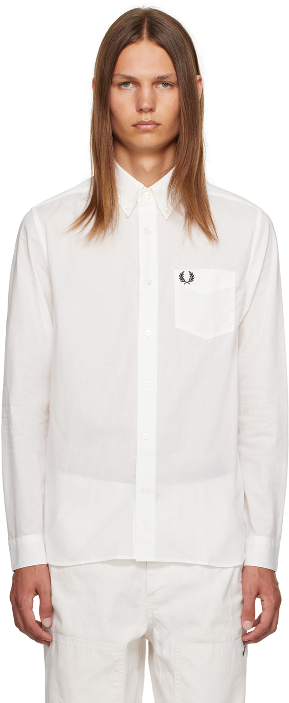 Shop Fred Perry White Embroidered Shirt