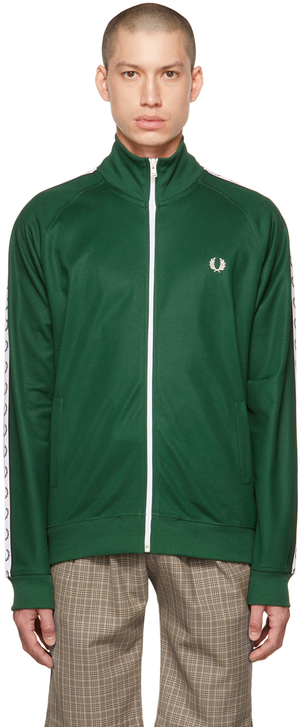 Igangværende arve Ofre Green Taped Track Jacket by Fred Perry on Sale