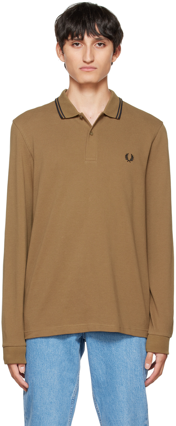 Bedrog Document levenslang Brown Twin Tipped Long Sleeve Polo by Fred Perry on Sale