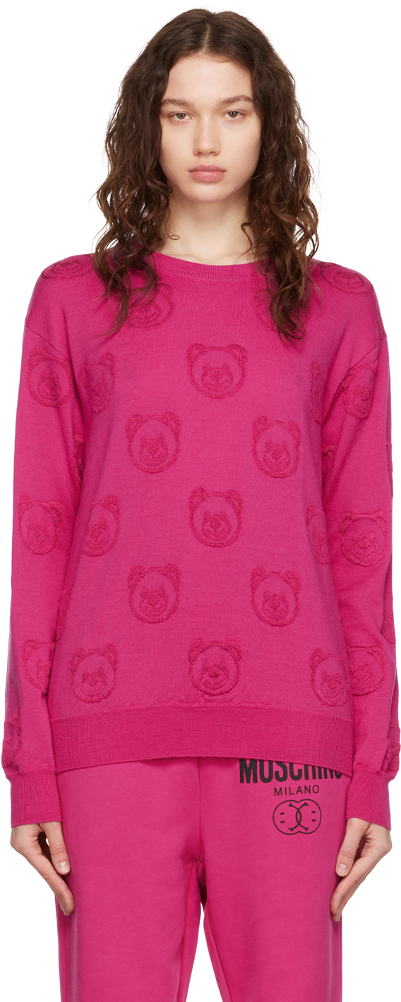 Moschino Pink Allover Teddy Bear Sweater