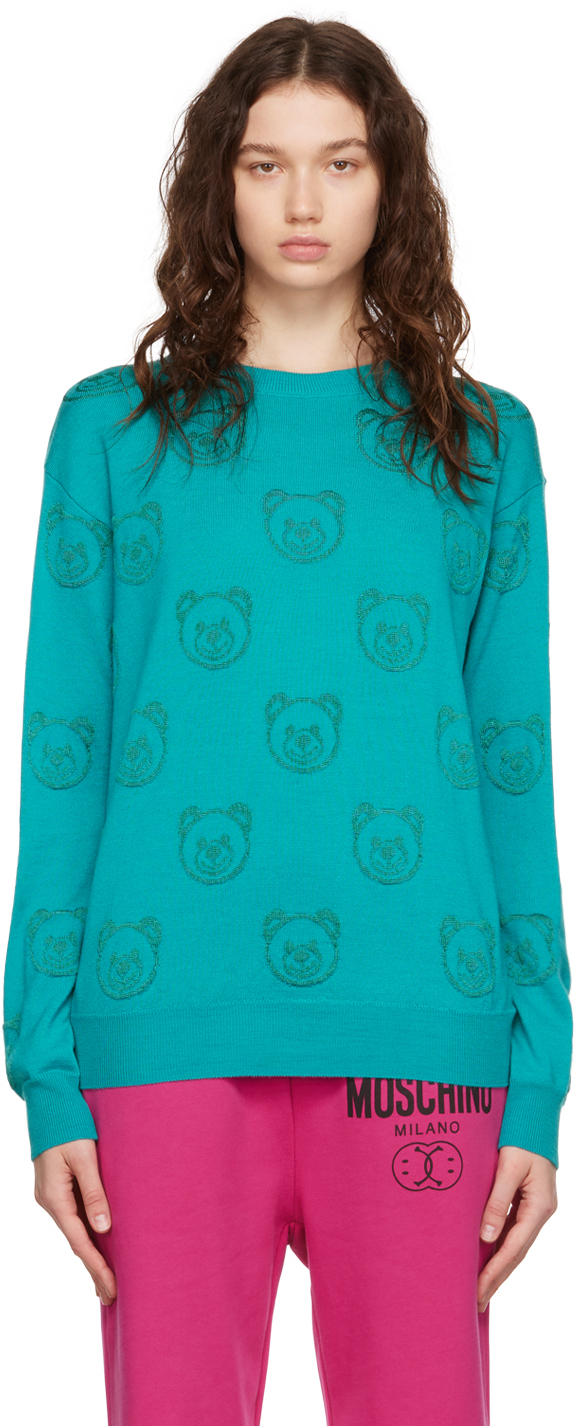 Moschino Green Allover Teddy Bear Sweater
