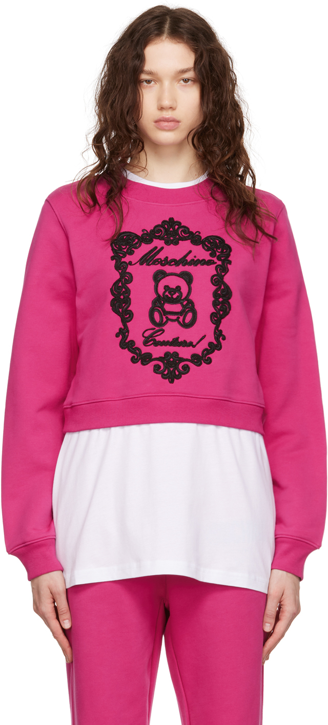 Moschino Pink Teddy Embroidery Sweatshirt