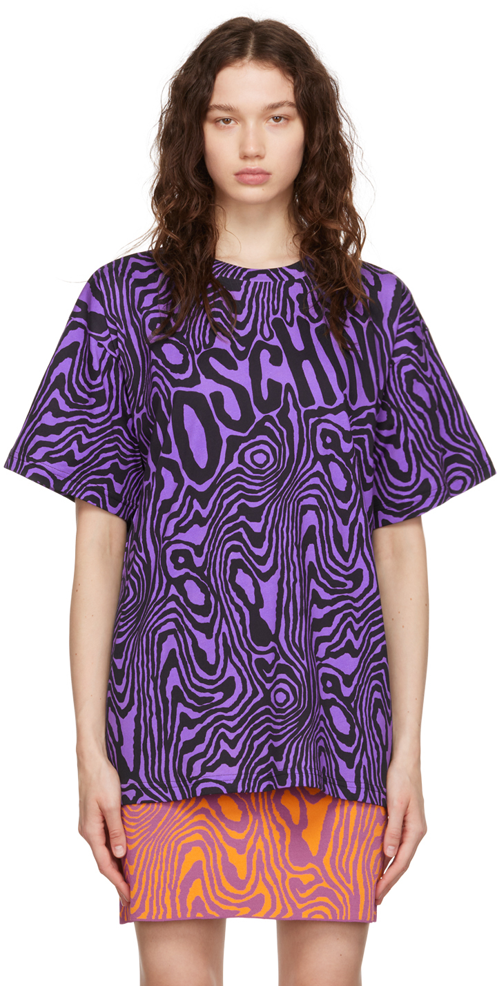 Moschino Purple & Black Moiré Effect T-Shirt