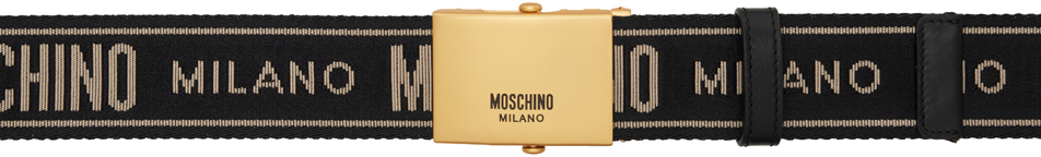 Moschino Black & Gold Jacquard Logo Belt