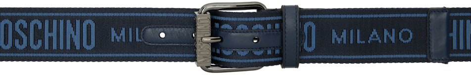 Moschino Black & Blue Jacquard Logo Belt