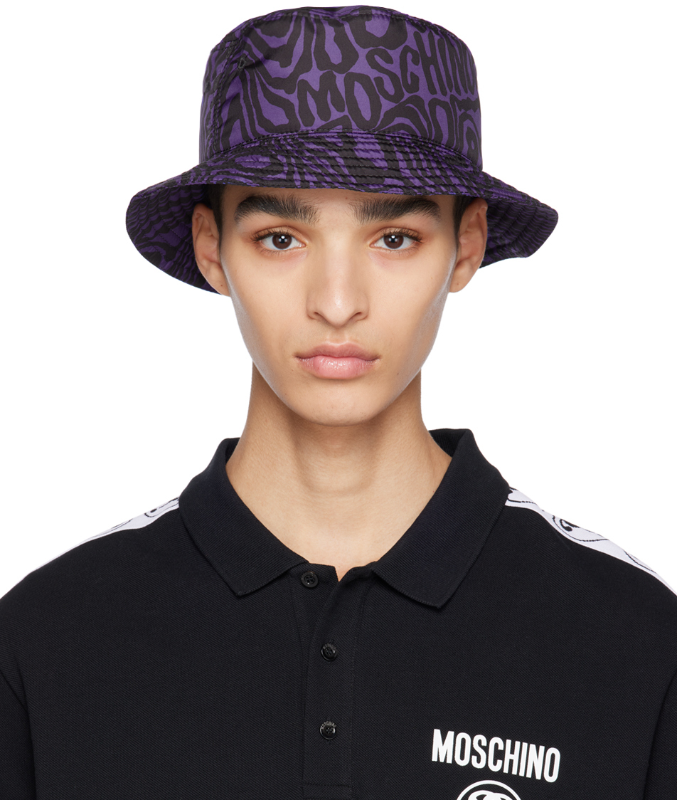 Moschino Purple & Black Graphic Bucket Hat In A1278 Fantasy Print