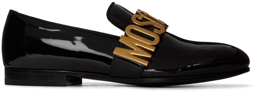 Black Patent Loafers by Moschino on Sale