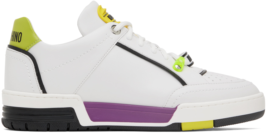 MOSCHINO WHITE STREETBALL LOW-TOP SNEAKERS