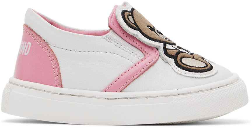 Moschino Baby White & Pink Teddy Slip-on Sneakers In Pink Var. 1