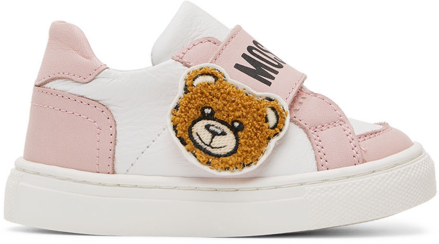 Moschino Baby White & Pink Teddy Sneakers In Pink Var. 1