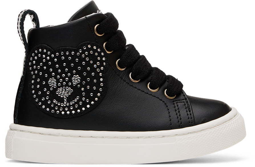 Moschino Baby Black Crystal Teddy High Sneakers