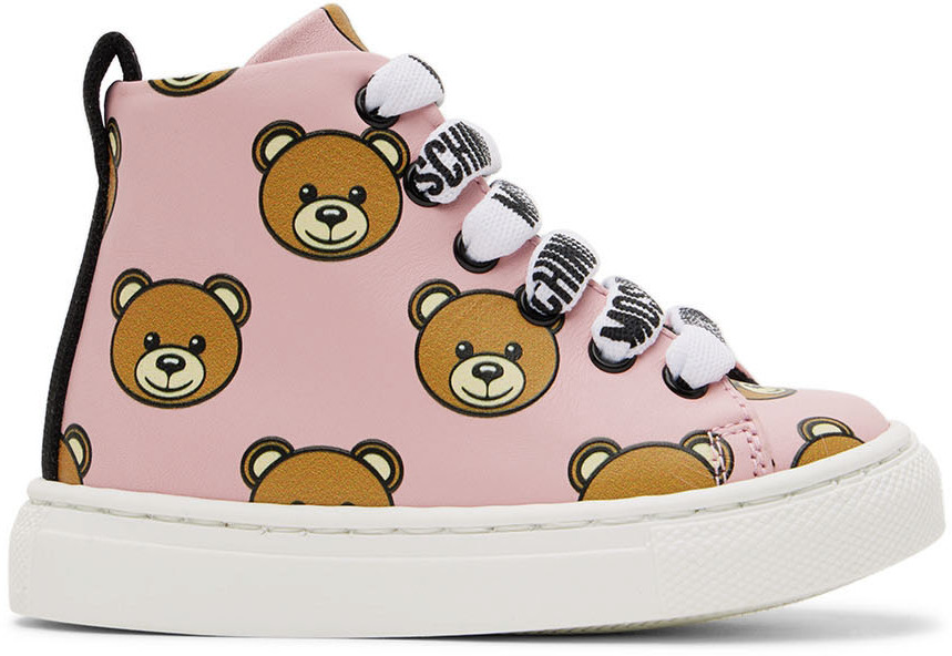 Moschino Baby Pink Teddy Print High Sneakers In Pink Var. 1