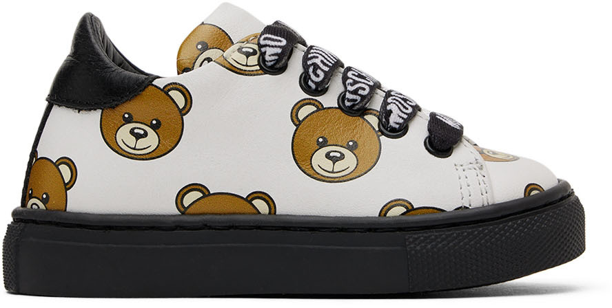 Moschino Baby White Teddy Print Sneakers In White Var. 1