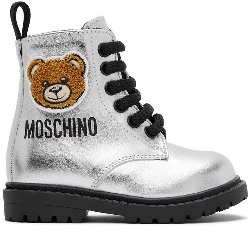 Moschino Baby Silver Teddy Boots In Silver Var. 1