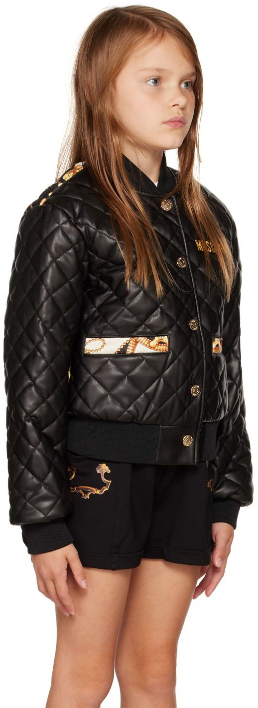 Moschino Kids Black Printed Faux-leather Jacket In Var. 60100 Black