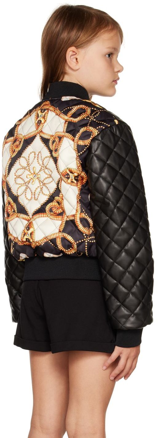 Moschino Kids Black Printed Faux-leather Jacket In Var. 60100 Black