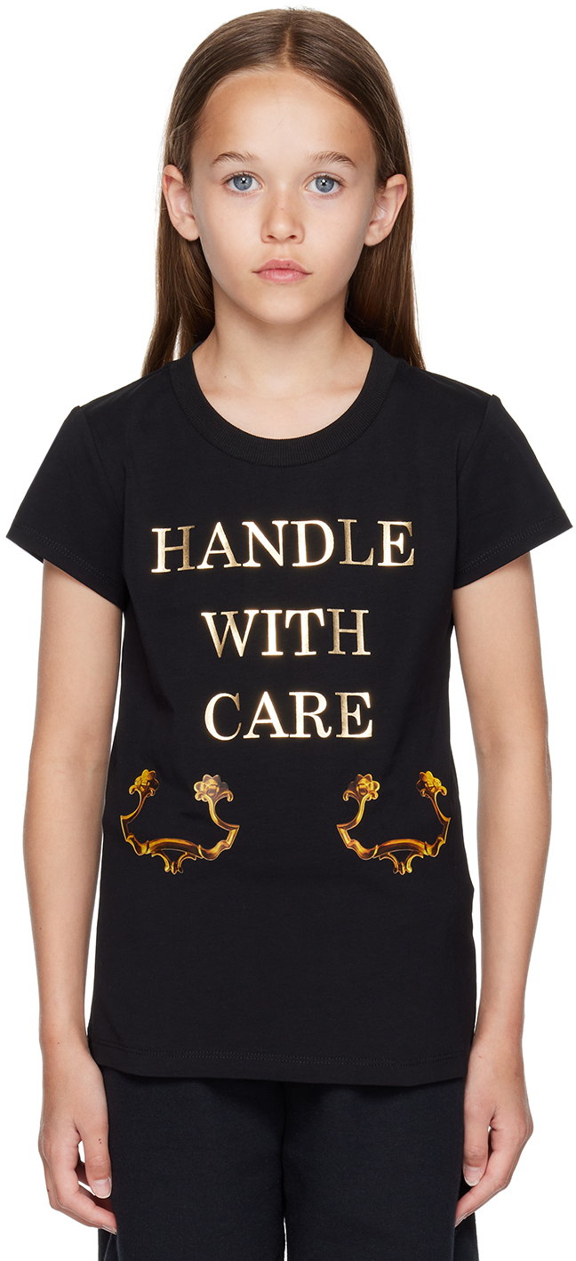 Moschino Kids Black 'handle With Care' T-shirt In Var. 60100 Black