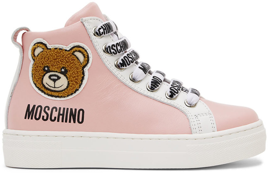 Moschino Kids Pink Teddy High Sneakers In Pink Var. 1