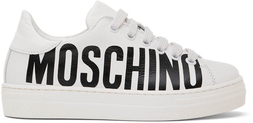 Moschino Kids White Leather Sneakers In White Var. 1