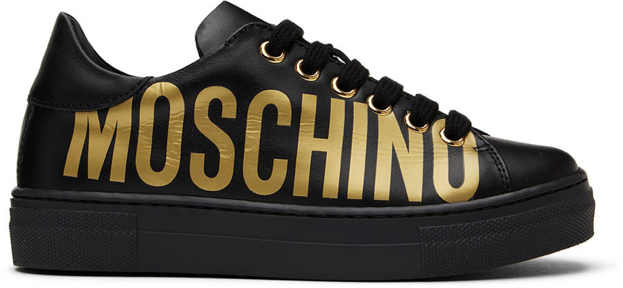 Moschino Kids Black Leather Sneakers In Black Var. 1