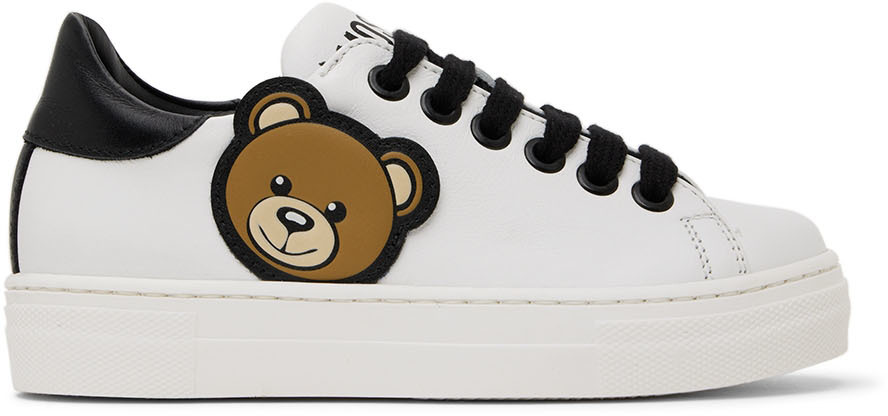 Moschino Kids White Teddy Sneakers In White Var. 1
