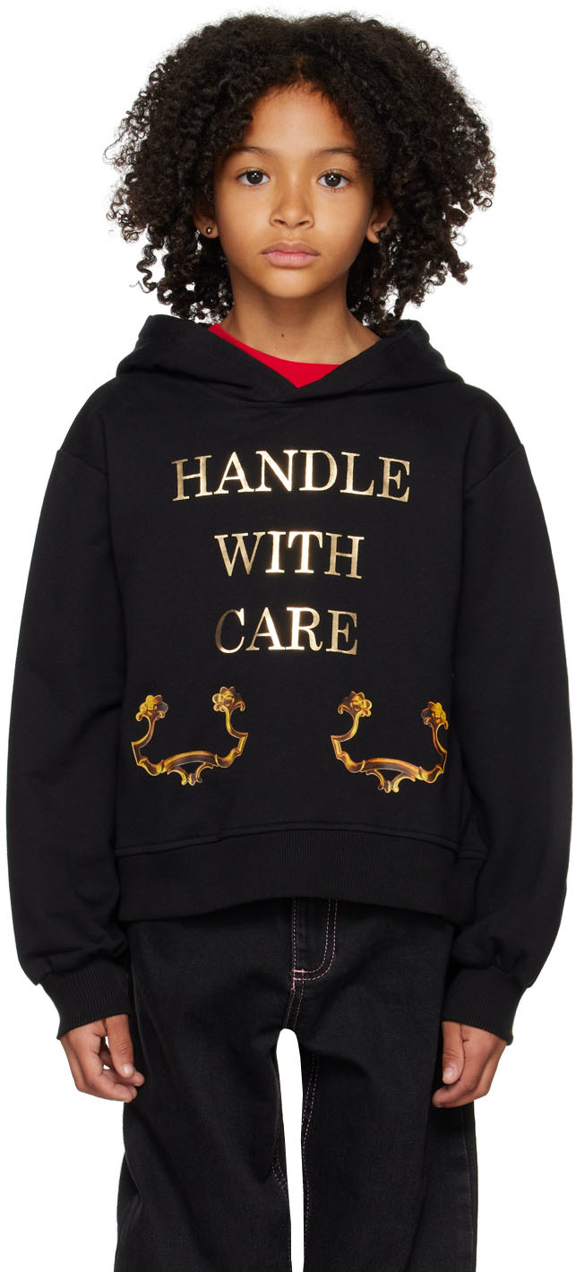 Moschino Kids Black 'handle With Care' Hoodie In Var. 60100 Black