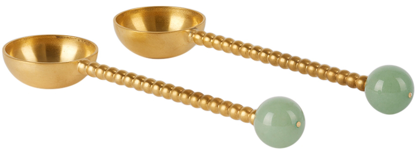 Natalia Criado Gold Spheres Spoon Set In Green Quartz
