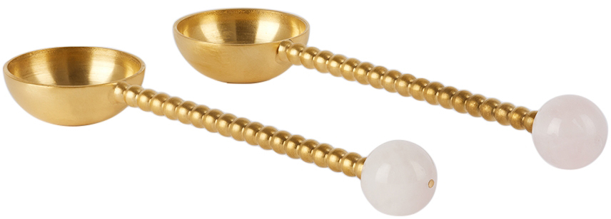 Natalia Criado Gold Spheres Spoon Set In Rose Quartz