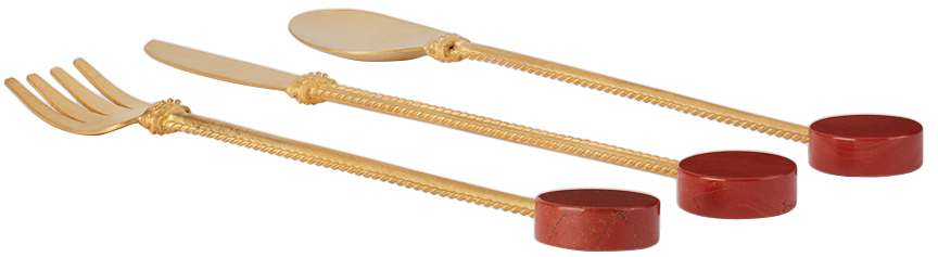 Natalia Criado Gold Stone Cutlery Set In Jasper