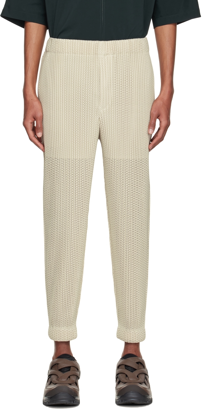 Pleats Please Issey Miyake Beige Polyester Trousers In 03-ivory | ModeSens