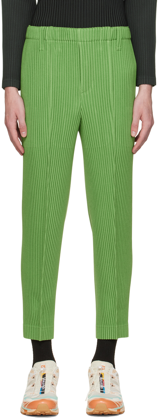 Homme Plissé Issey Miyake Green Kersey Pleats Trousers | Smart Closet