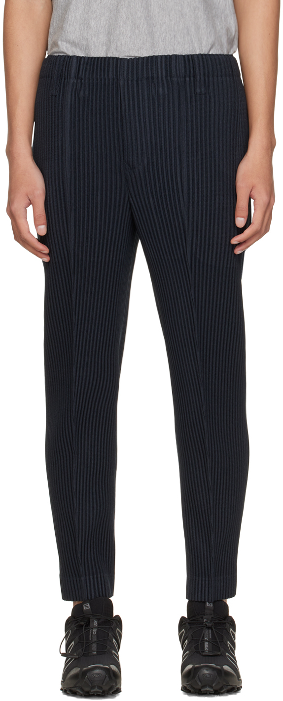 HOMME PLISSÉ ISSEY MIYAKE: Navy Kersey Pleats Trousers | SSENSE Canada