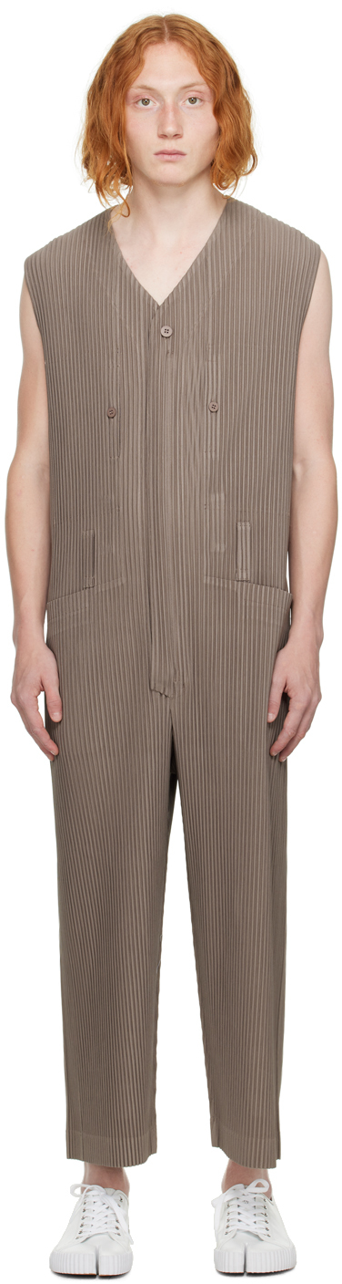 Brown Pleats 1 Jumpsuit by Homme Plissé Issey Miyake on Sale