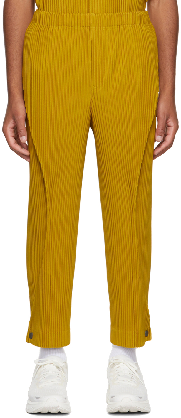 Homme Plissé Issey Miyake: Yellow Bow Trousers | SSENSE