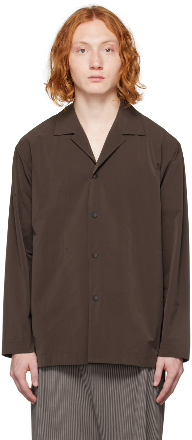 Brown Button Shirt by HOMME PLISSÉ ISSEY MIYAKE on Sale