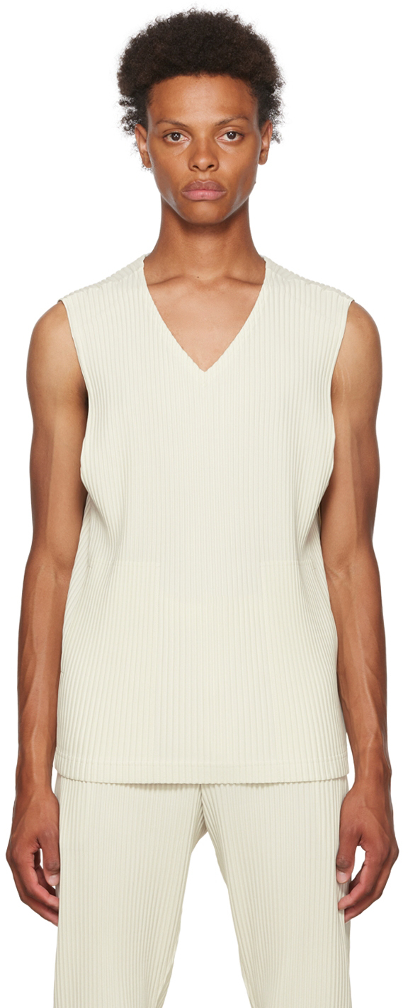 Homme Plissé Issey Miyake Synthetic Beige Monthly Color June Tank Top for Men Mens Clothing T-shirts Sleeveless t-shirts 