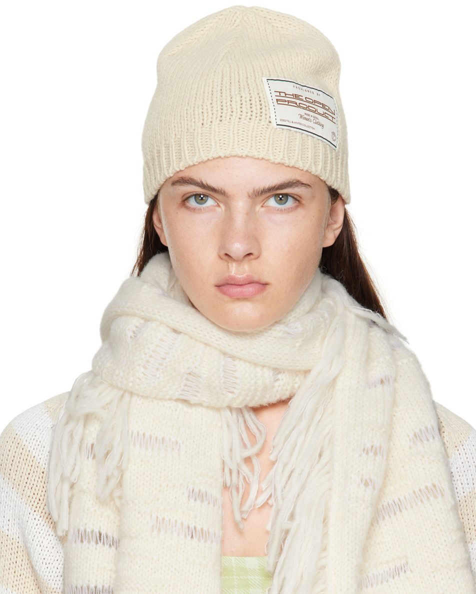 Beige Patched Beanie