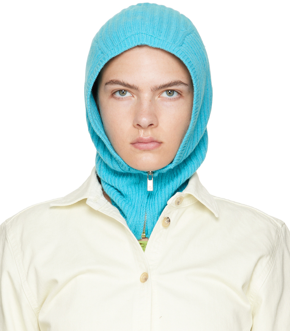 Blue Zip Balaclava by OPEN YY on Sale