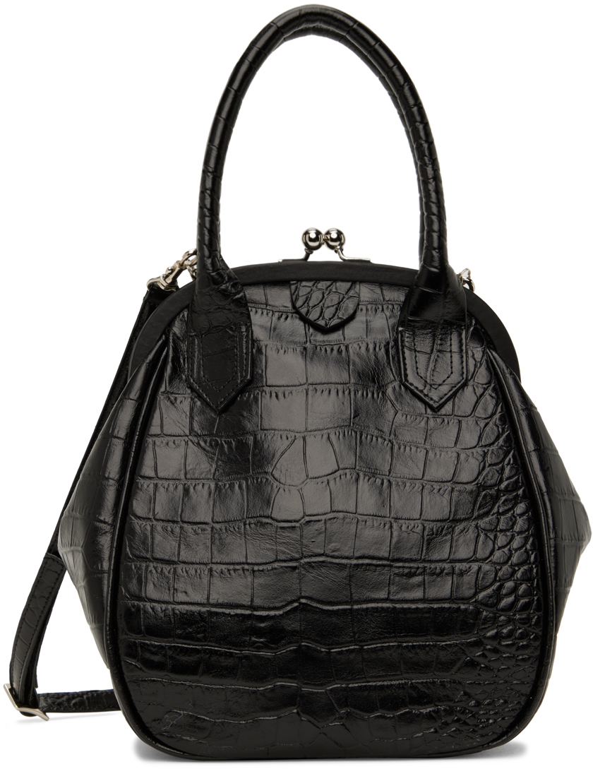 Y's Black Croc-Embossed Bag