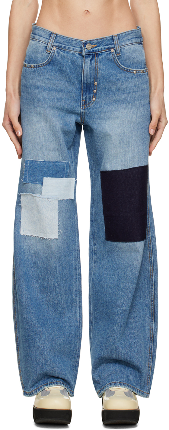 Blue Patchwork Jeans by OPEN YY on Sale