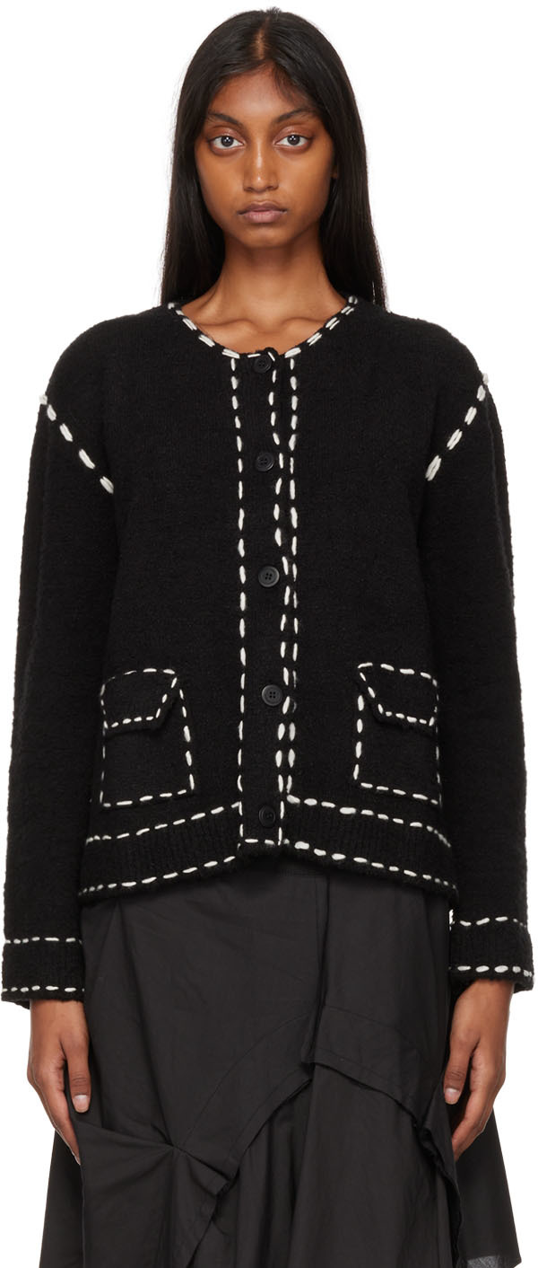 Theopen Product Black Stitch Cardigan In Black/white