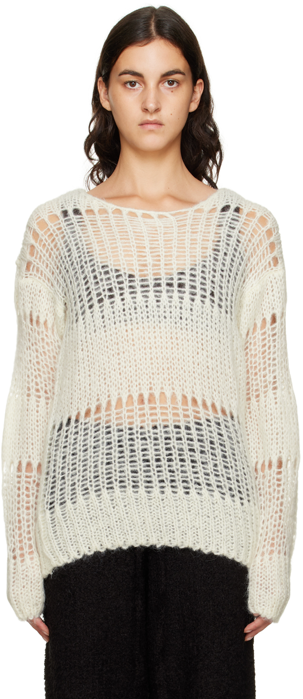 TheOpen Product: White Irregular Net Sweater | SSENSE