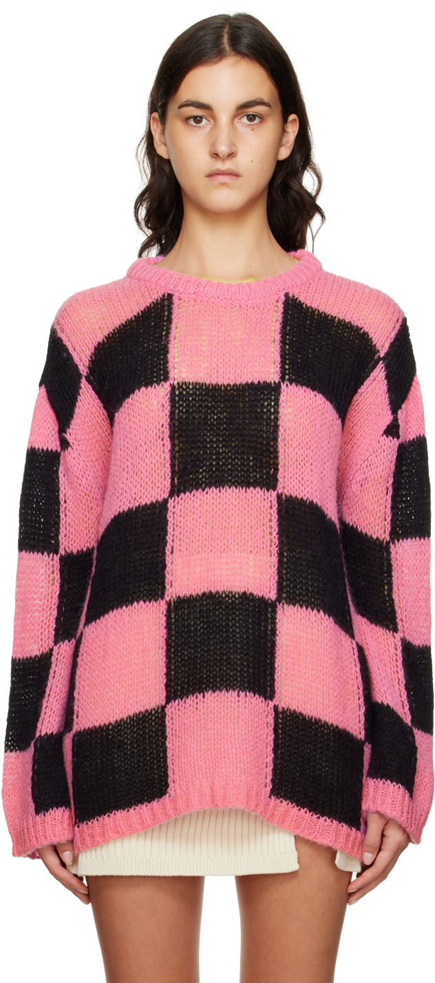 SSENSE Exclusive Pink & Black Chessboard Check Sweater