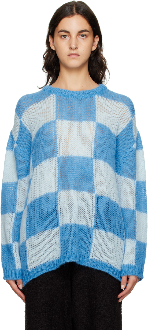 TheOpen Product SSENSE Exclusive Gray \u0026 Blue Chessboard Check Sweater