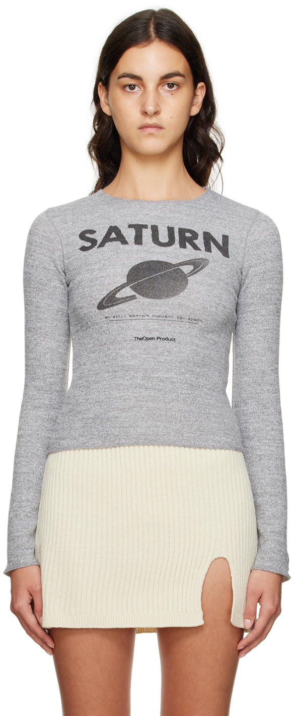 OPEN YY Gray Saturn Long Sleeve T-Shirt | Smart Closet