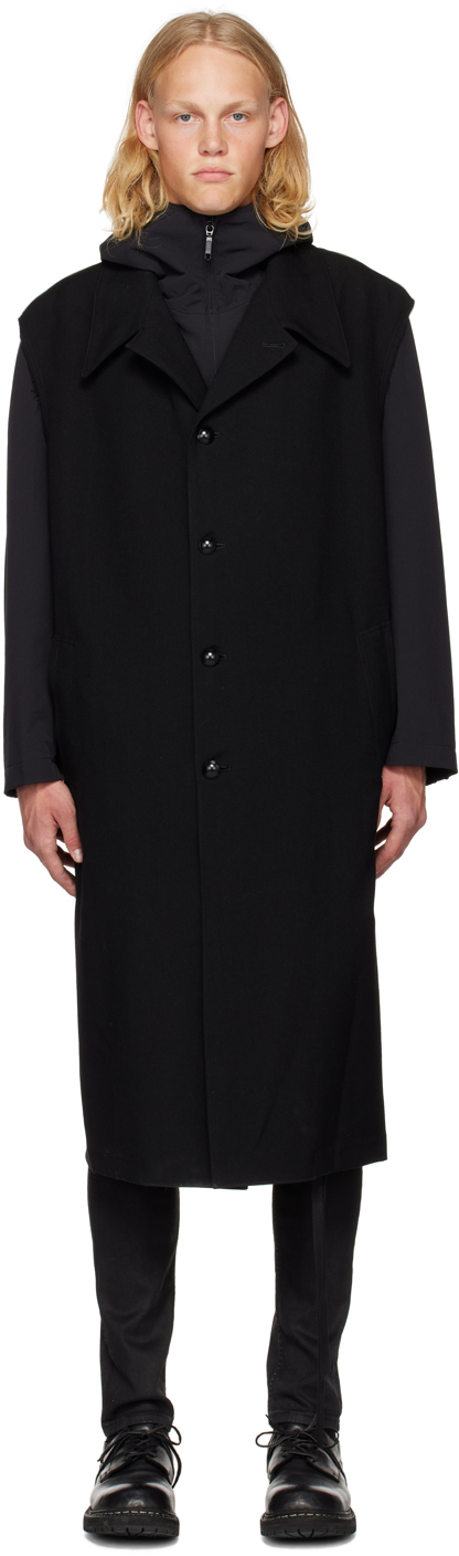 Y's: Black Double Layered Coat | SSENSE Canada