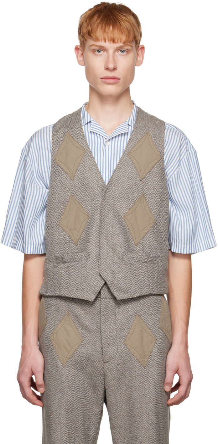 Theopen Product Ssense Exclusive Brown Diamond Patched Waistcoat