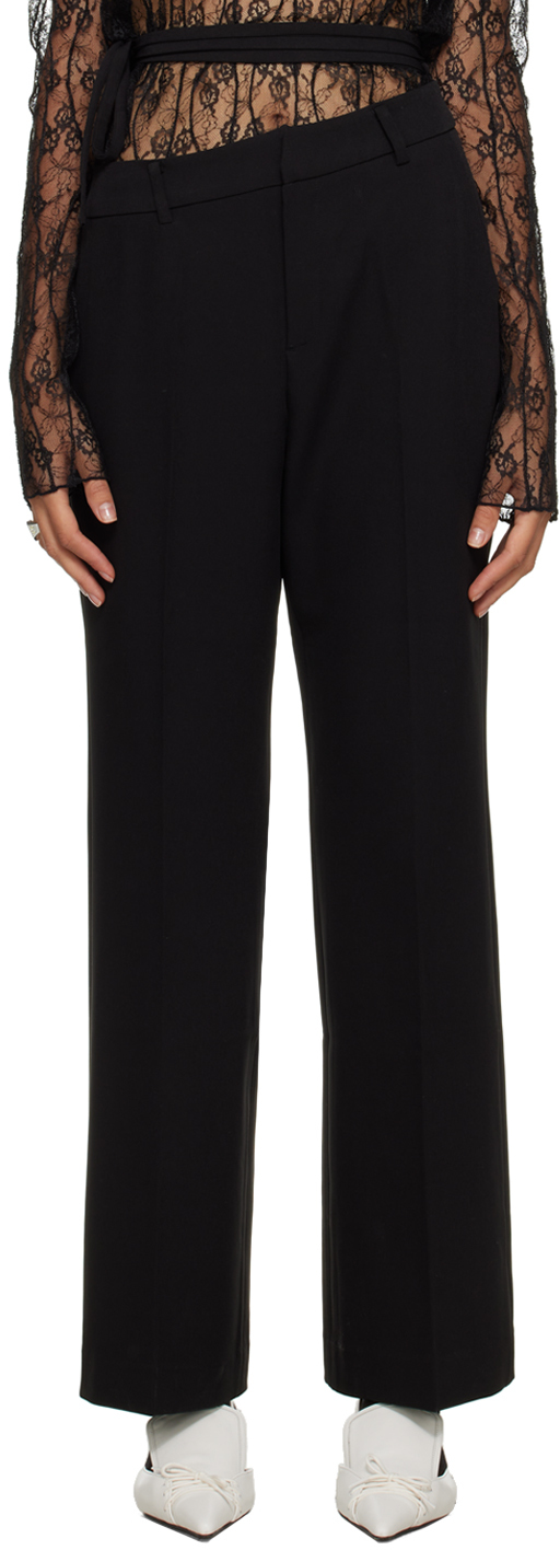 Black Asymmetric Belt Trousers