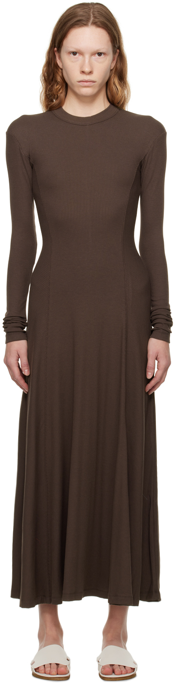 Brown Crewneck Midi Dress