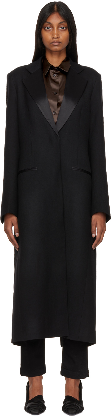 Black Long Wool Coat by BITE on Sale